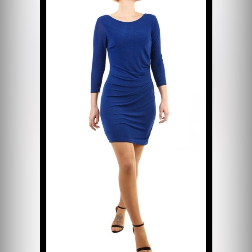 DKNYC DKNY Dress Blue M Medium 6 8 10 Long Sleeve Stretch Sheath Washable